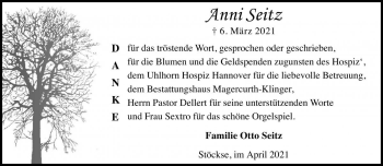 Traueranzeige von Anni Seitz von Die Harke