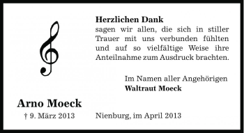 Traueranzeige von Arno Moeck von Die Harke