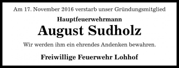 Traueranzeige von August Sudholz von Die Harke