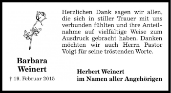 Traueranzeige von Barbara Weinert von Die Harke