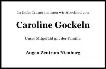 Traueranzeige von Caroline Gockeln von Die Harke