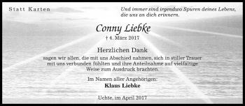 Traueranzeige von Conny Liebke von Die Harke