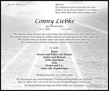 Traueranzeige von Conny Liebke von Die Harke