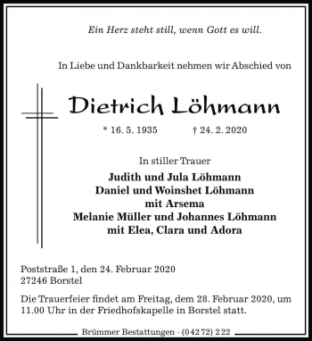 Traueranzeige von Dietrich Löhmann von Die Harke