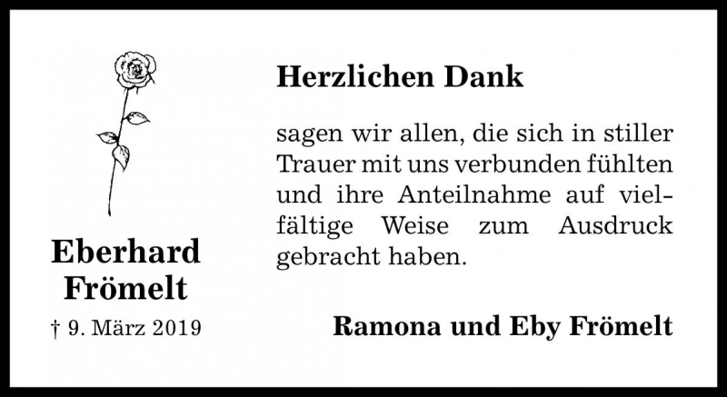  Traueranzeige für Eberhard Frömelt vom 13.04.2019 aus Die Harke