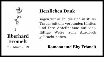 Traueranzeige von Eberhard Frömelt von Die Harke