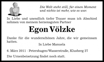 Traueranzeige von Egon Völzke von Die Harke