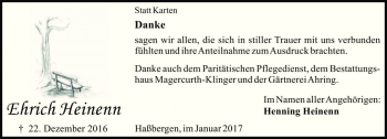 Traueranzeige von Ehrich Heinenn von Die Harke