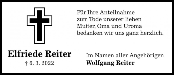 Traueranzeige von Elfriede Reiter von Die Harke