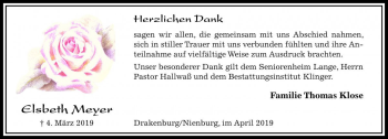 Traueranzeige von Elsbeth Meyer von Die Harke