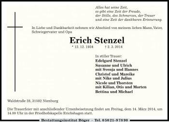 Traueranzeige von Erich Stenzel von Die Harke