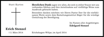 Traueranzeige von Erich Stenzel von Die Harke
