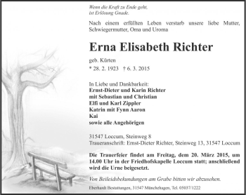 Traueranzeige von Erna Elisabeth Richter von Die Harke