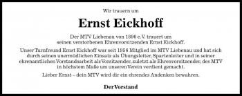 Traueranzeige von Ernst Eickhoff von Die Harke