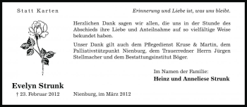 Traueranzeige von Evelyn Strunk von Die Harke