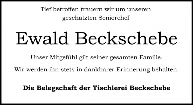  Traueranzeige für Ewald Beckschebe vom 12.02.2020 aus Die Harke