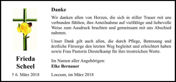 Traueranzeige von Frieda Scheel von Die Harke