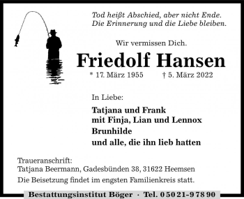 Traueranzeige von Friedolf Hansen von Die Harke