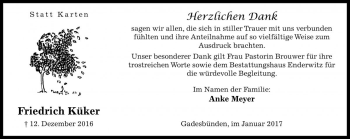 Traueranzeige von Friedrich Küker von Die Harke