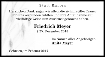 Traueranzeige von Friedrich Meyer von Die Harke