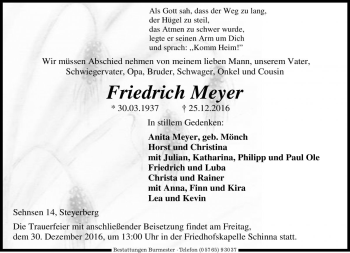 Traueranzeige von Friedrich Meyer von Die Harke