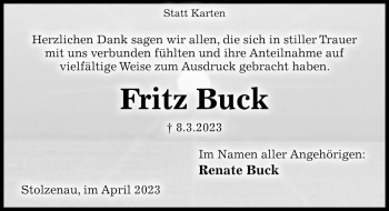 Traueranzeige von Fritz Buck von Die Harke