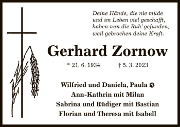 Traueranzeige von Gerhard Zornow von Die Harke