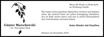 Traueranzeige von Günter Marschewski von Die Harke