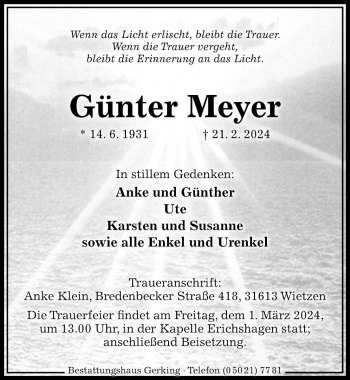 Traueranzeige von Günter Meyer von Die Harke