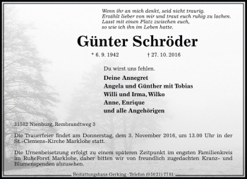 Traueranzeige von Günter Schröder von Die Harke