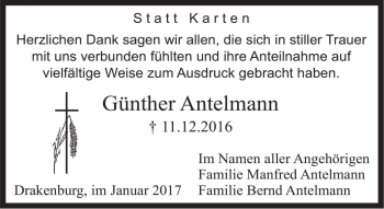 Traueranzeige von Günther Antelmann von Die Harke