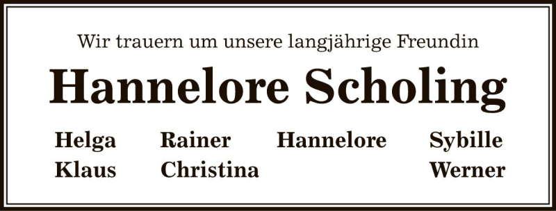  Traueranzeige für Hannelore Scholing vom 05.04.2025 aus Die Harke