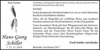 Traueranzeige von Hans-Georg Schiller von Die Harke