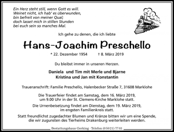 Traueranzeige von Hans-Joachim Preschello von Die Harke