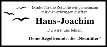 Traueranzeige von Hans-Joachim Zilke von Die Harke
