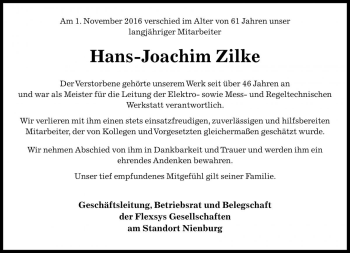 Traueranzeige von Hans-Joachim Zilke von Die Harke