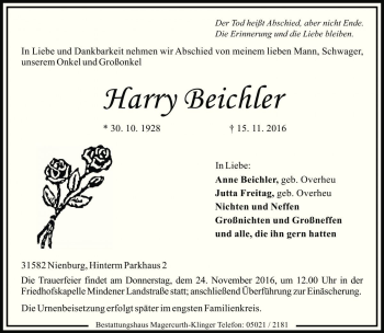 Traueranzeige von Harry Beichler von Die Harke