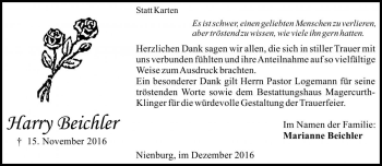 Traueranzeige von Harry Beichler von Die Harke