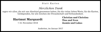 Traueranzeige von Hartmut Marquardt von Die Harke