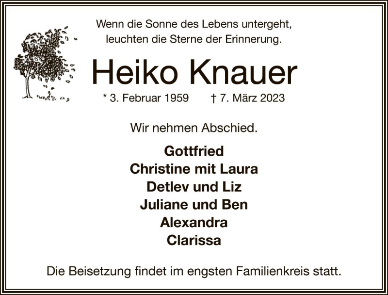  Traueranzeige für Heiko Knauer vom 21.03.2023 aus Die Harke