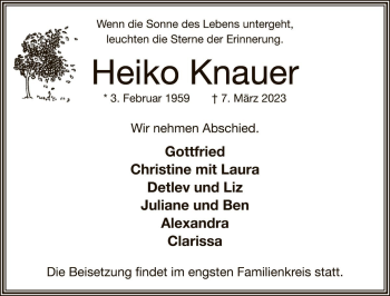 Traueranzeige von Heiko Knauer von Die Harke