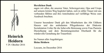 Traueranzeige von Heinrich Heidorn von Die Harke
