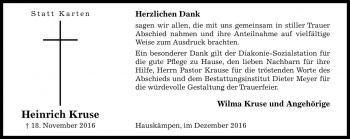 Traueranzeige von Heinrich Kruse von Die Harke
