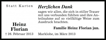 Traueranzeige von Heinz Florian von Die Harke