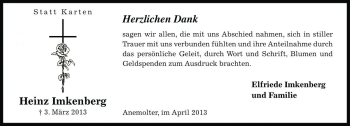 Traueranzeige von Heinz Imkenberg von Die Harke