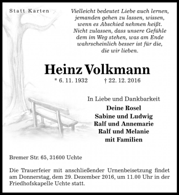 Traueranzeige von Heinz Volkmann von Die Harke