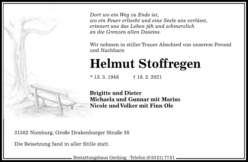  Traueranzeige für Helmut Stoffregen vom 06.03.2021 aus Die Harke