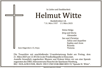 Traueranzeige von Helmut Witte von Die Harke