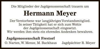Traueranzeige von Hermann Meyer von Die Harke