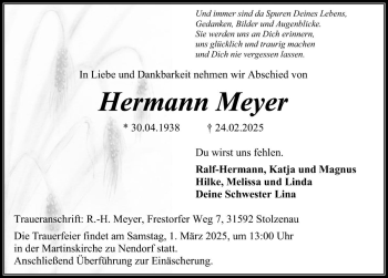Traueranzeige von Hermann Meyer von Die Harke